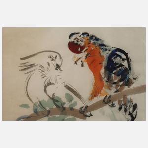 Blütenzweig mit Aras