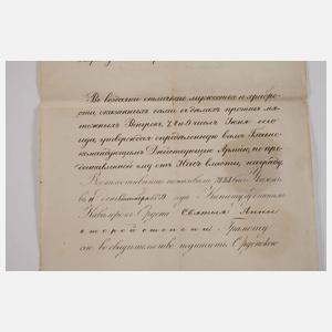 Verleihungsurkunde St.-Anna-Orden an von der Heydte