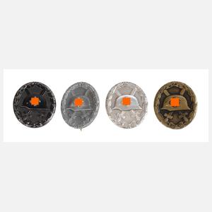 Vier Verwundetenabzeichen 2. Weltkrieg