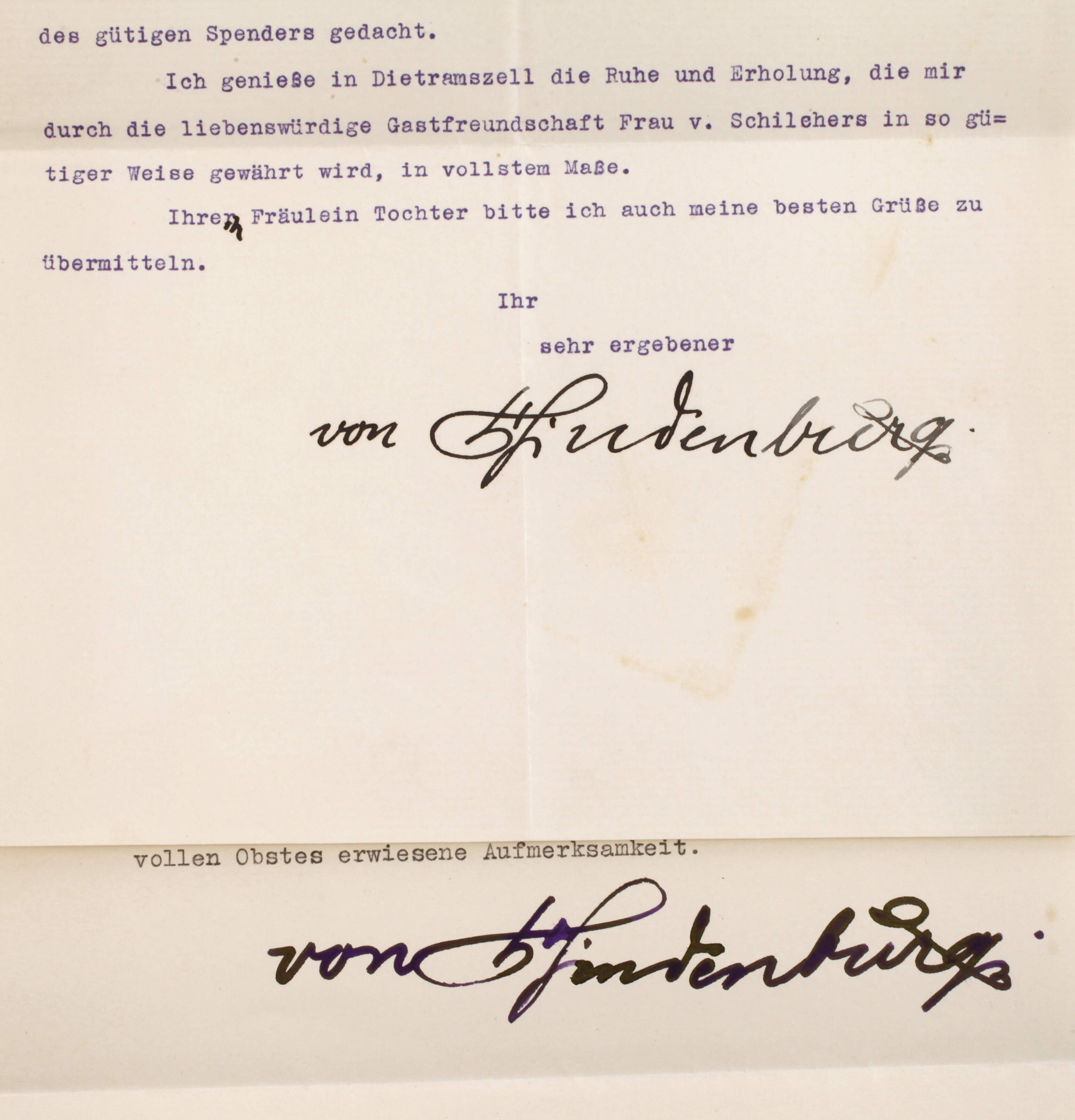 Zwei Autographen Hindenburg