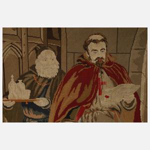 Gobelinstickerei Abgabe des Zehnten im Kloster