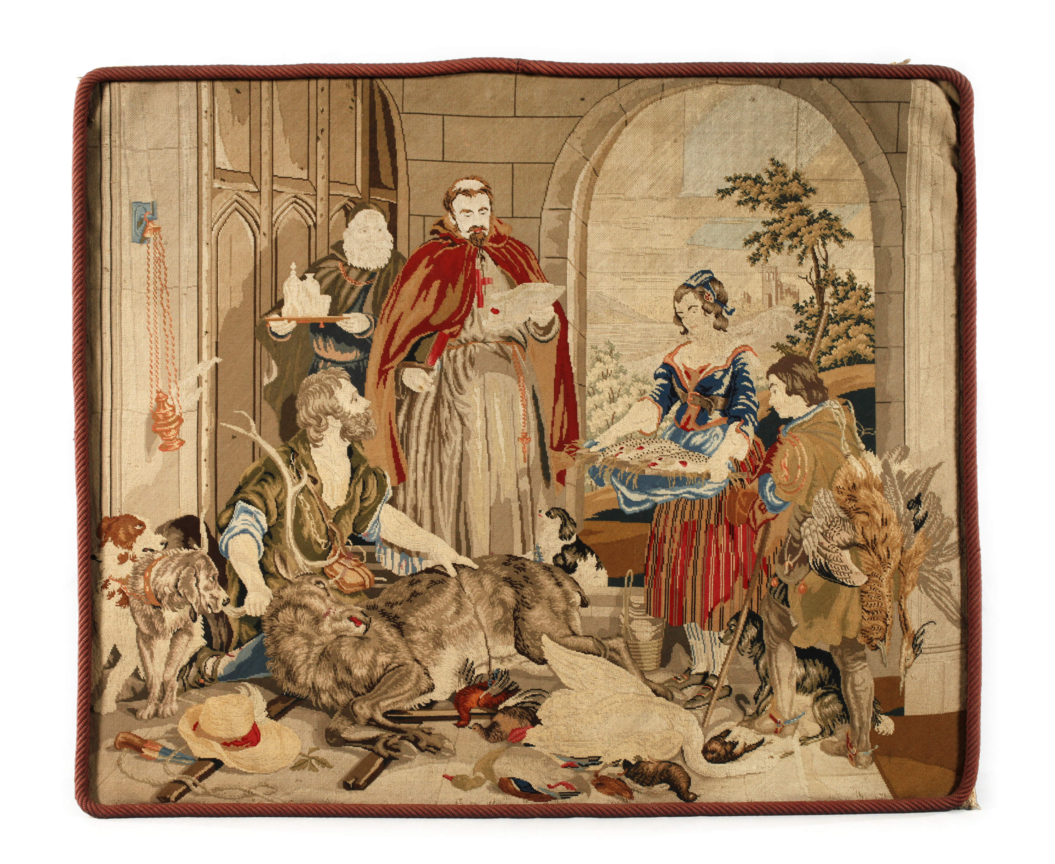 Gobelinstickerei Abgabe des Zehnten im Kloster