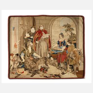 Gobelinstickerei Abgabe des Zehnten im Kloster