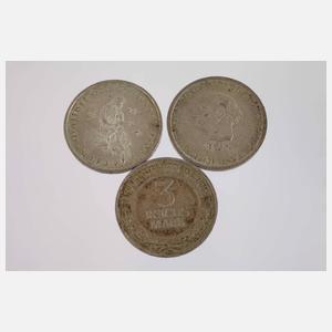 Konvolut 3 Mark Silbermünzen Kaiserreich & Weimar