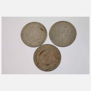 Konvolut 3 Mark Silbermünzen Kaiserreich & Weimar
