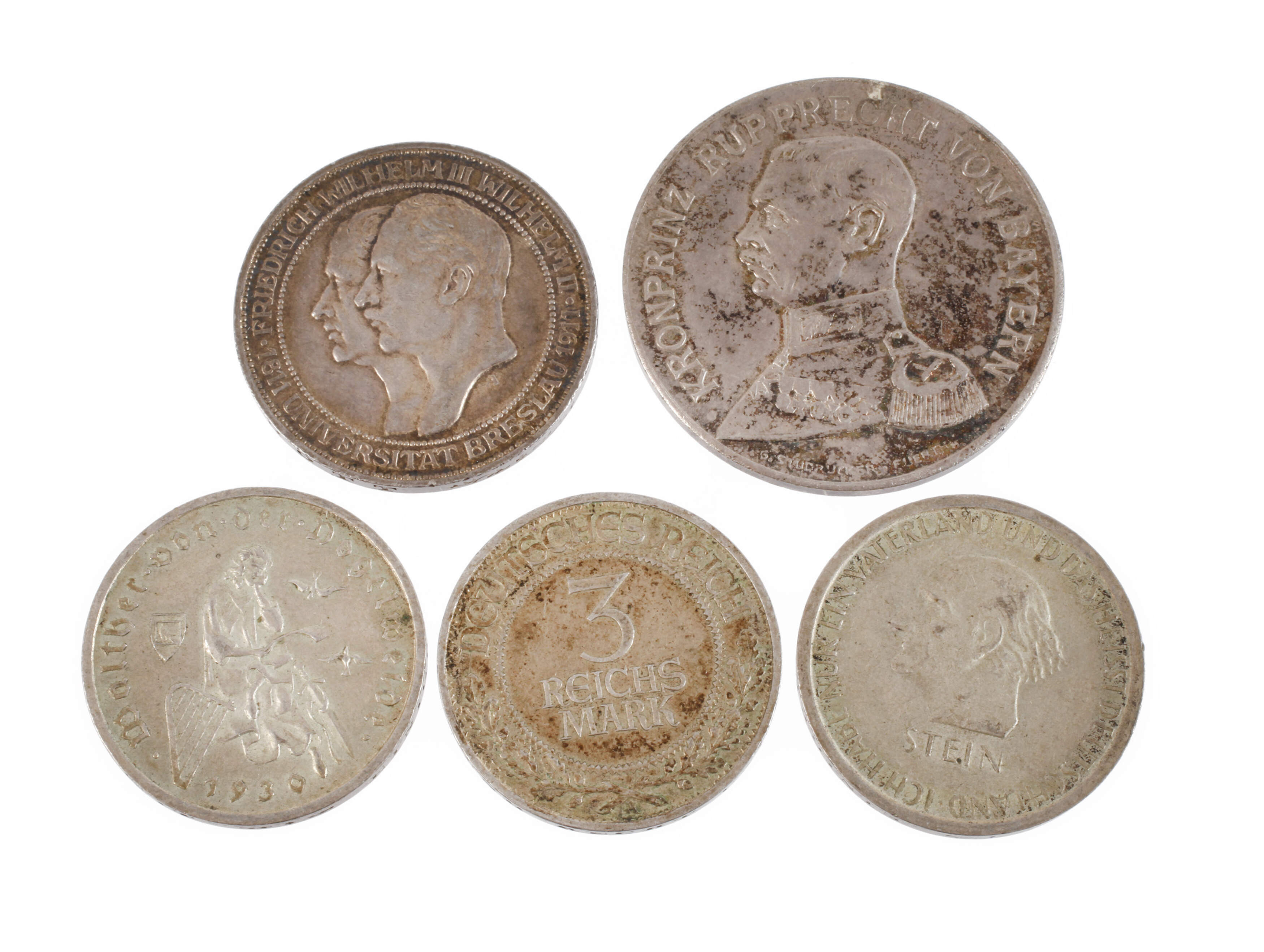 Konvolut 3 Mark Silbermünzen Kaiserreich & Weimar