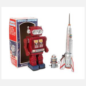 Zwei Roboter und Mondrakete