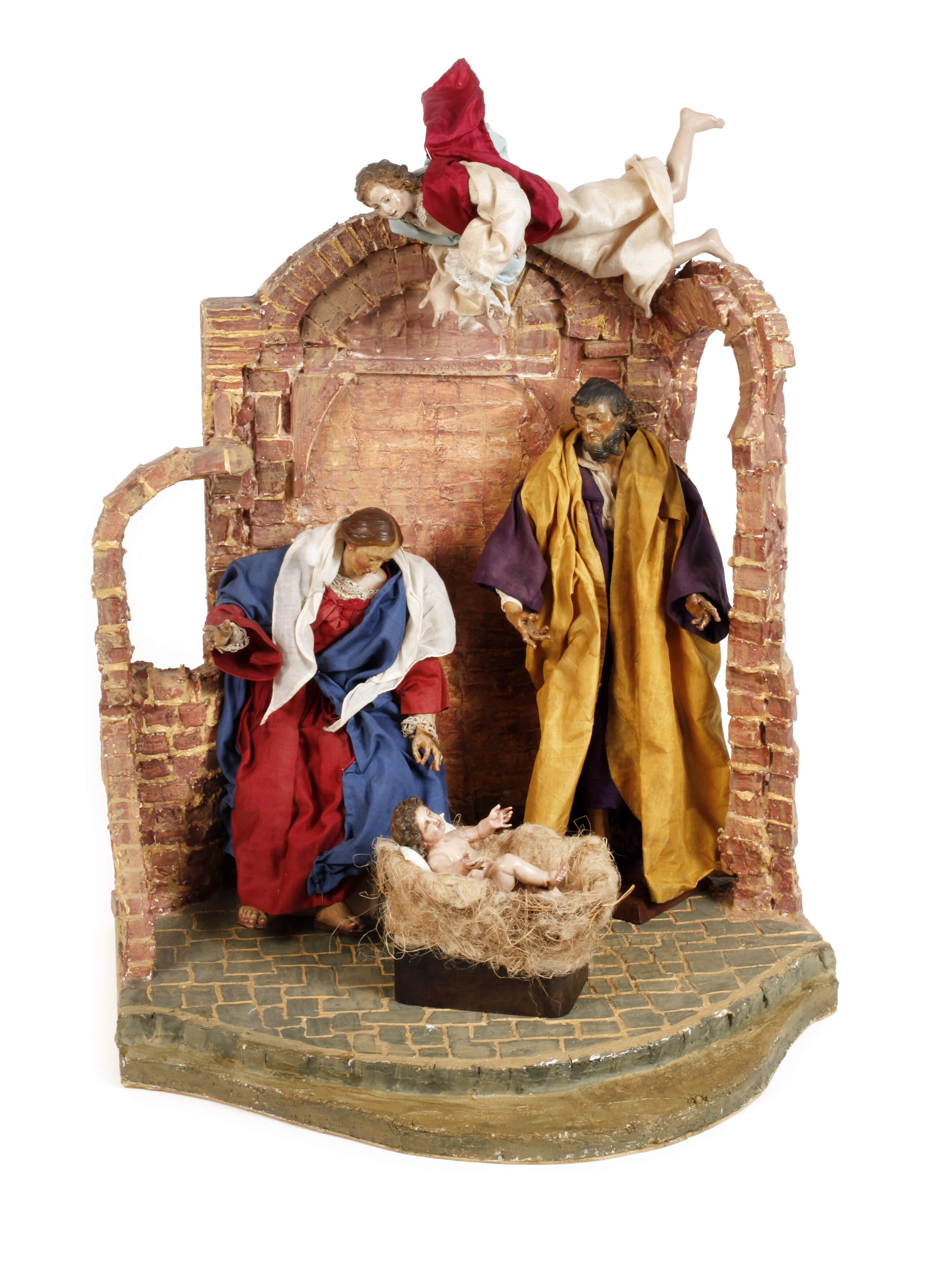 Neapolitanische Krippenfiguren und Ruinenkrippe