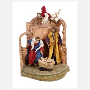 Neapolitanische Krippenfiguren und Ruinenkrippe