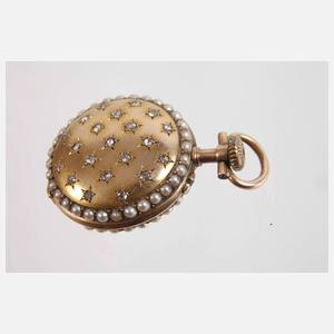 Feine Hängeuhr mit Diamanten und Perlen