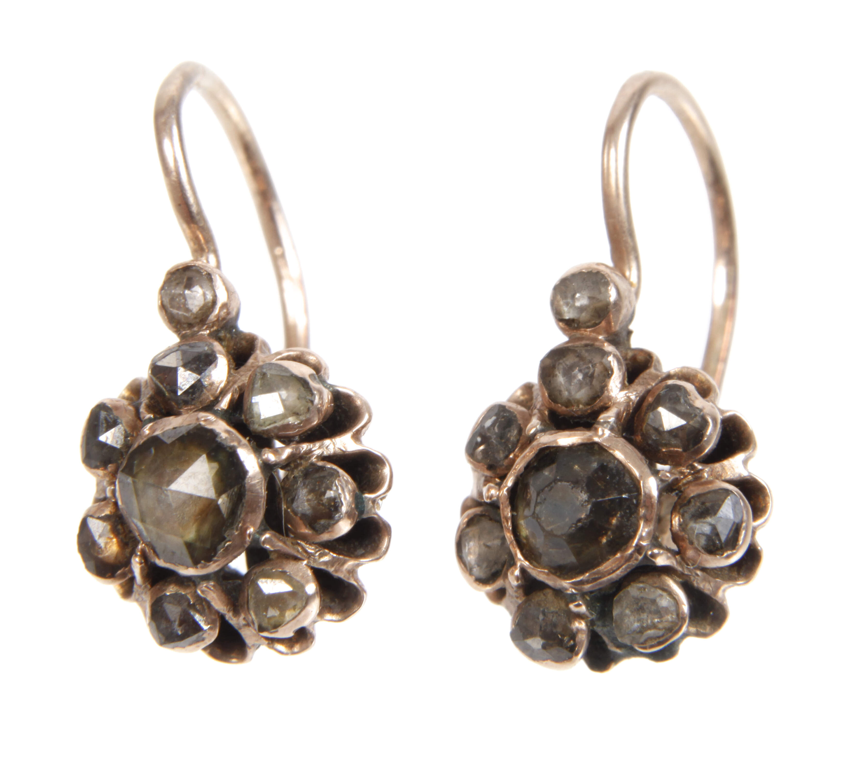 Paar historische Ohrhänger mit Diamanten