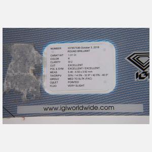 Brillant von 1,01 ct mit IGI-Gutachten