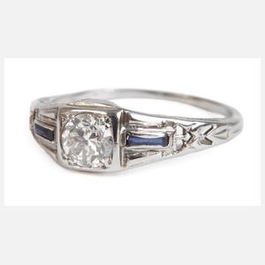 Damenring mit Diamant und Saphiren