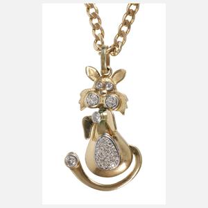 Katzenanhänger mit Brillantbesatz