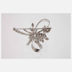 Schleifenbrosche mit Brillanten und Saphiren