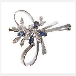 Schleifenbrosche mit Brillanten und Saphiren
