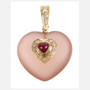 Herzanhänger mit Diamanten und Rubin
