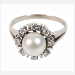 Damenring mit Perle und Brillanten