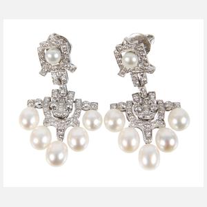 Paar Ohrhänger mit Perlen und Brillanten
