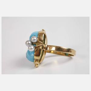 Damenring mit Türkis, Perlen und Brillanten