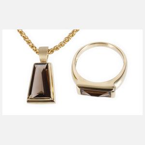 Anhänger und Ring mit Rauchquarzen