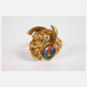 Ausgefallener Damenring mit Opal und Brillant