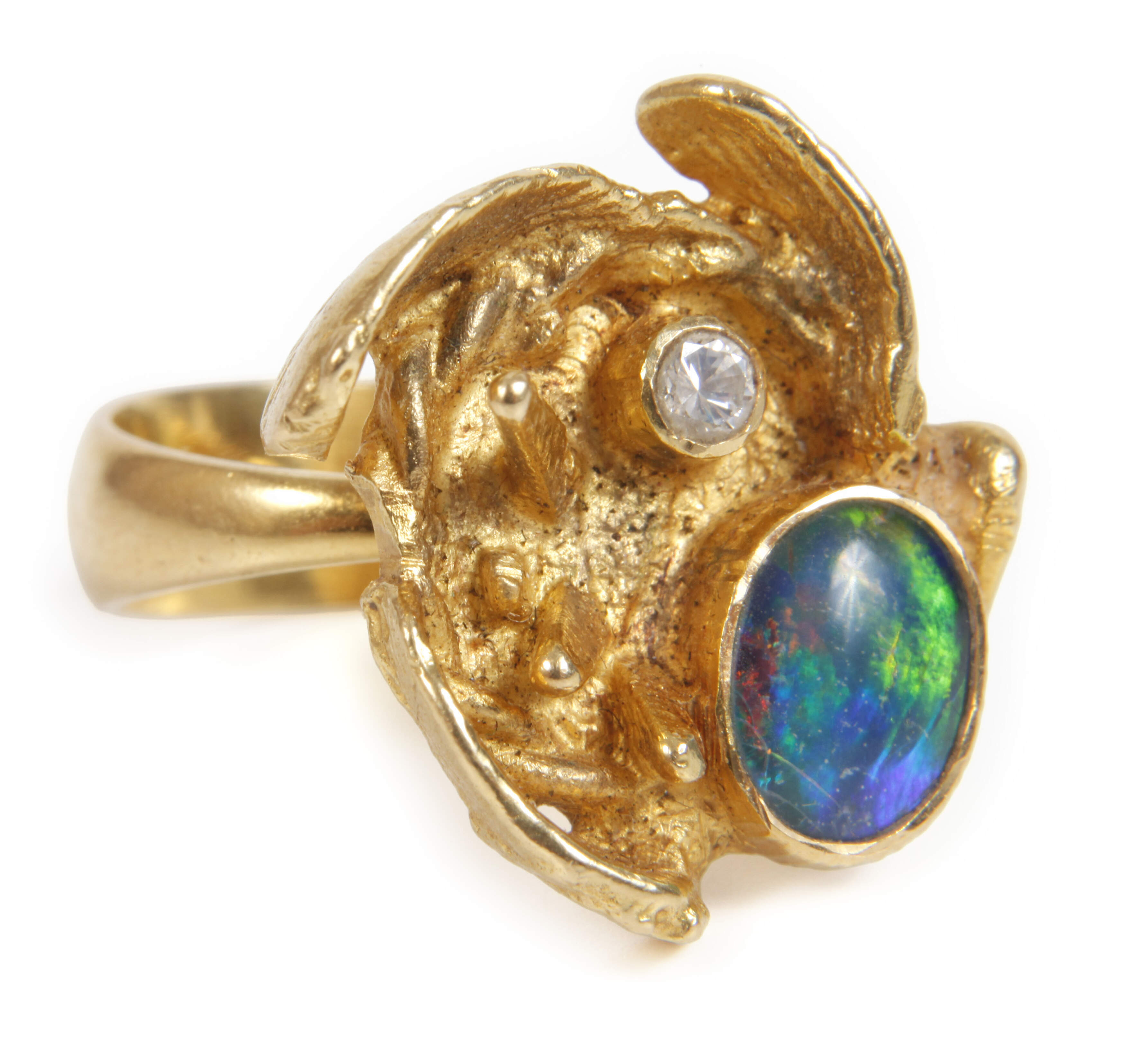 Ausgefallener Damenring mit Opal und Brillant