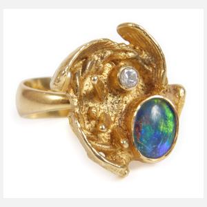 Ausgefallener Damenring mit Opal und Brillant
