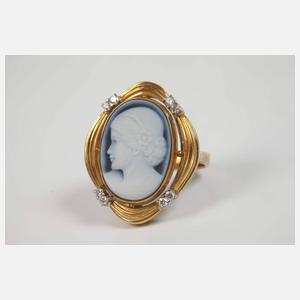 Damenring mit Achatgemme und Brillanten