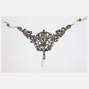 Historismus-Collier mit Saphiren und Perlen