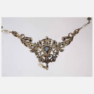 Historismus-Collier mit Saphiren und Perlen