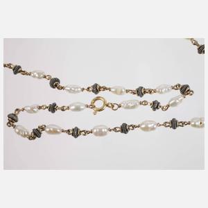 Historismus-Collier mit Saphiren und Perlen