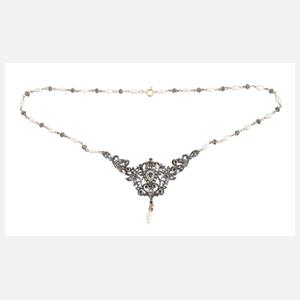 Historismus-Collier mit Saphiren und Perlen