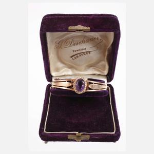 Historismusarmreif mit Amethyst und Saatperlen