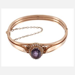 Historismusarmreif mit Amethyst und Saatperlen