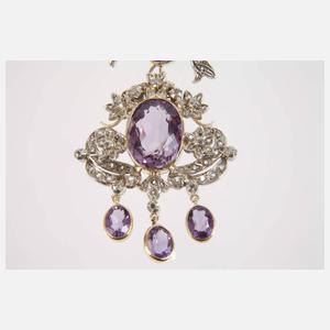 Schleifenbrosche mit Amethysten und Diamanten