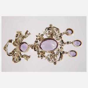 Schleifenbrosche mit Amethysten und Diamanten