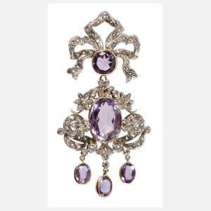 Schleifenbrosche mit Amethysten und Diamanten