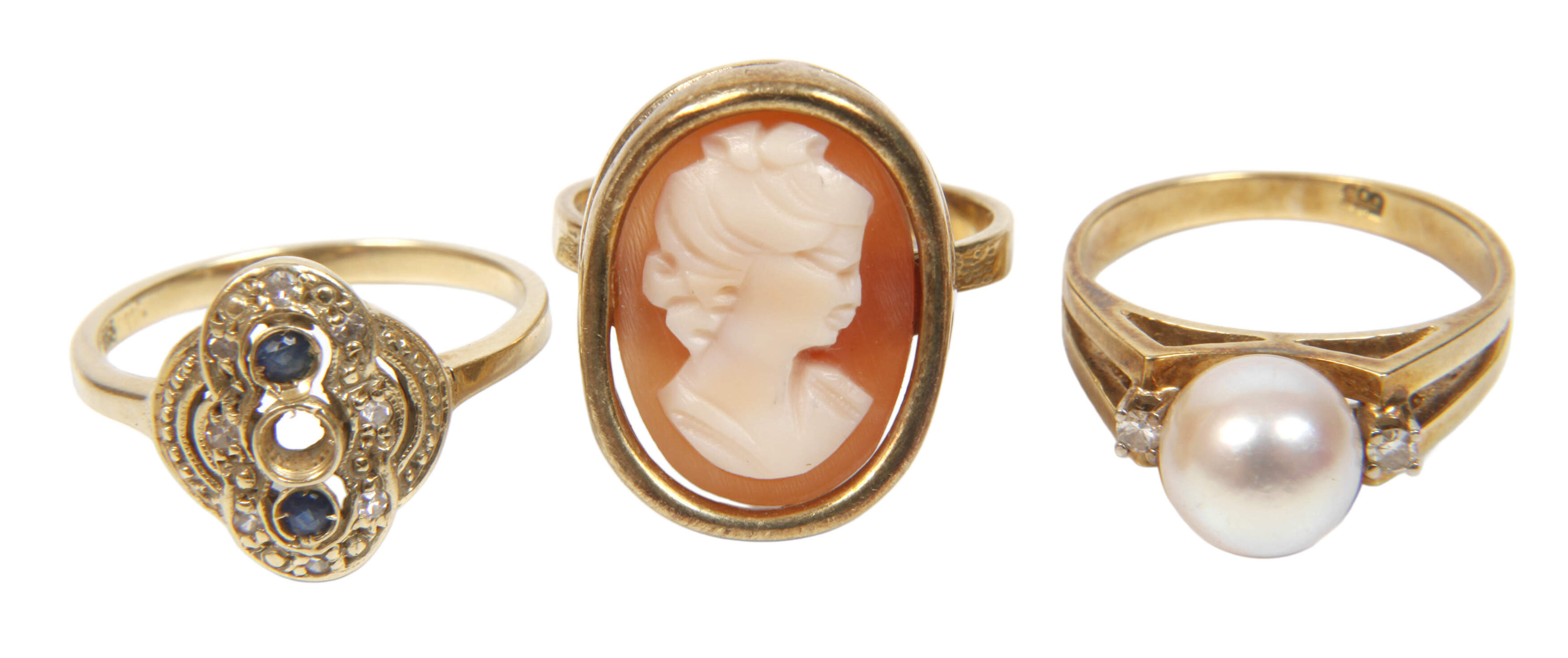 Drei Damenringe mit Steinbesatz