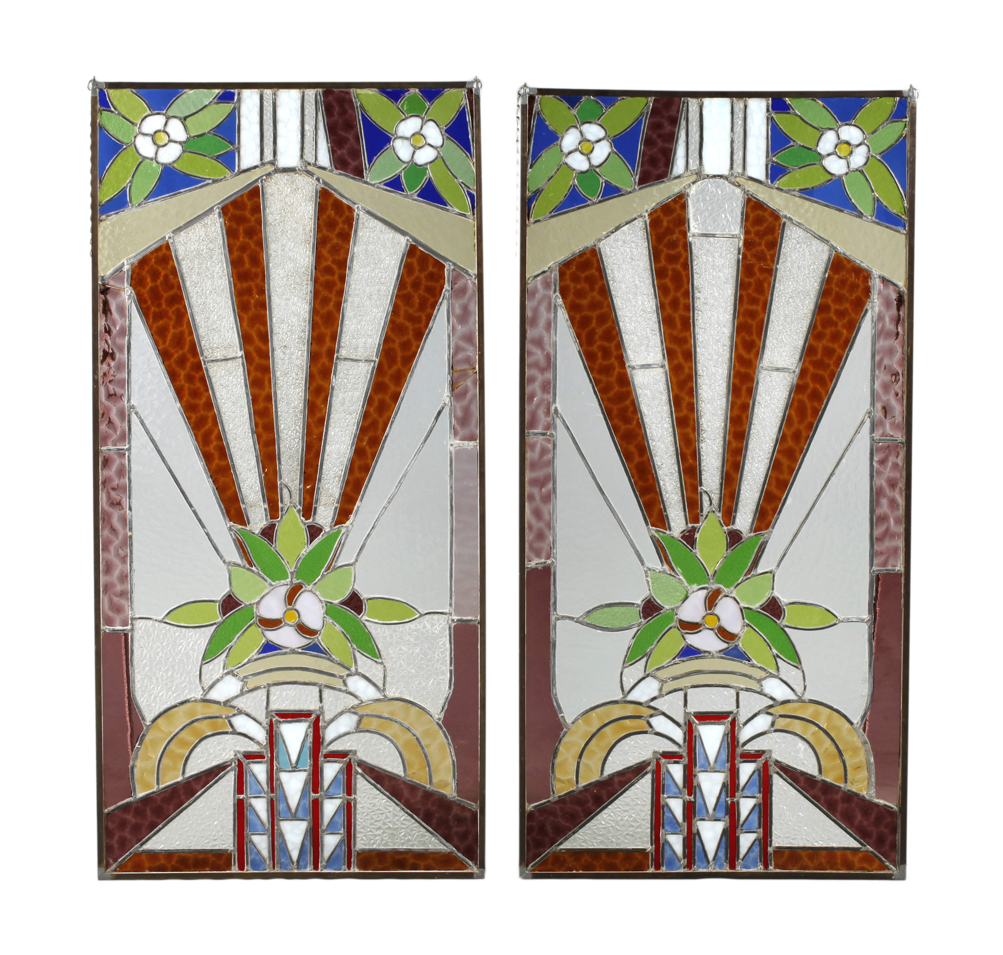 Paar große Bleiglasfenster Jugendstil