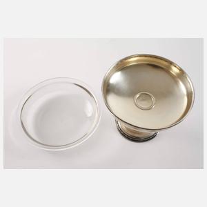 Silber Fußschale mit Glaseinsatz