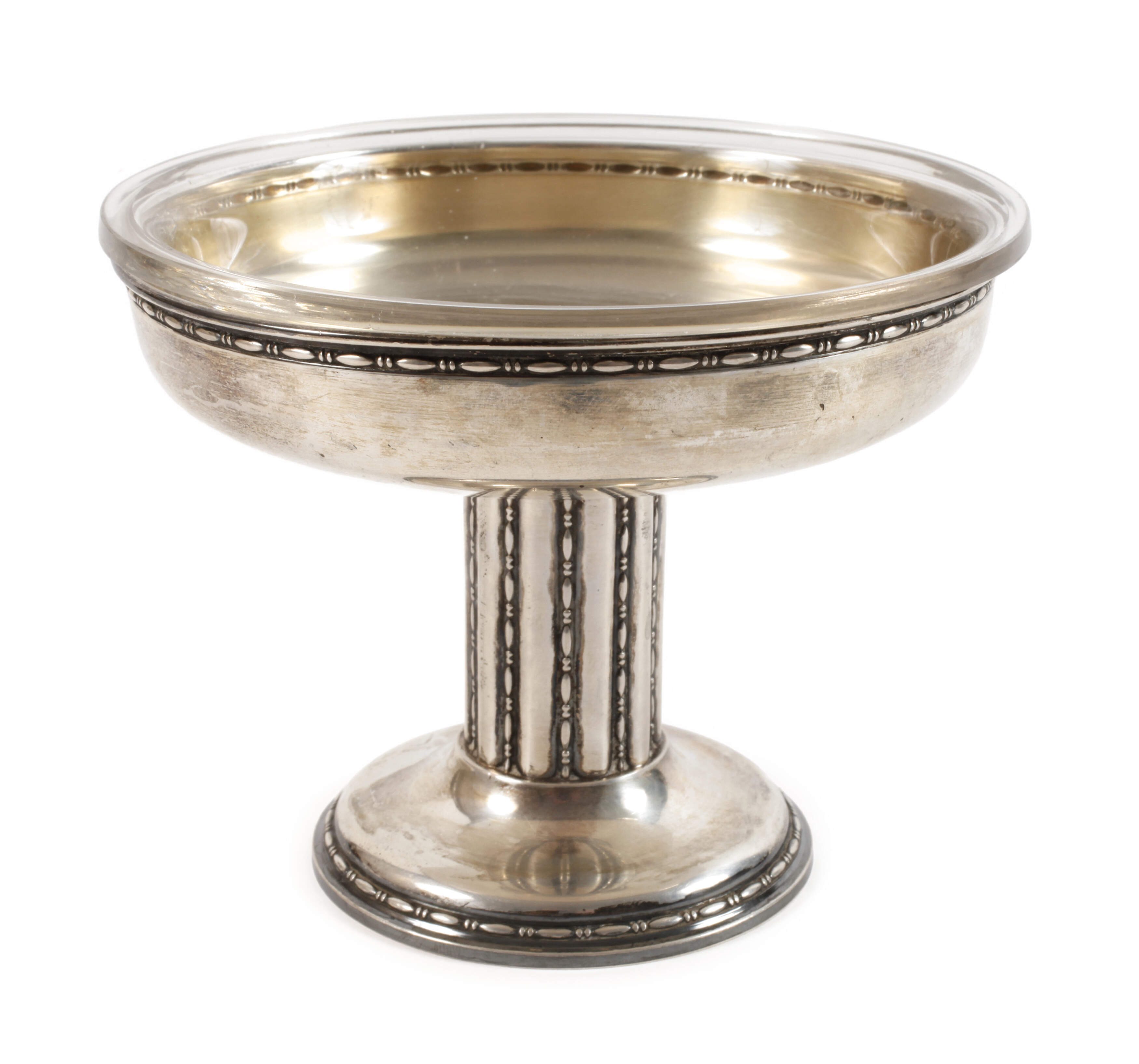 Silber Fußschale mit Glaseinsatz