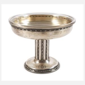 Silber Fußschale mit Glaseinsatz