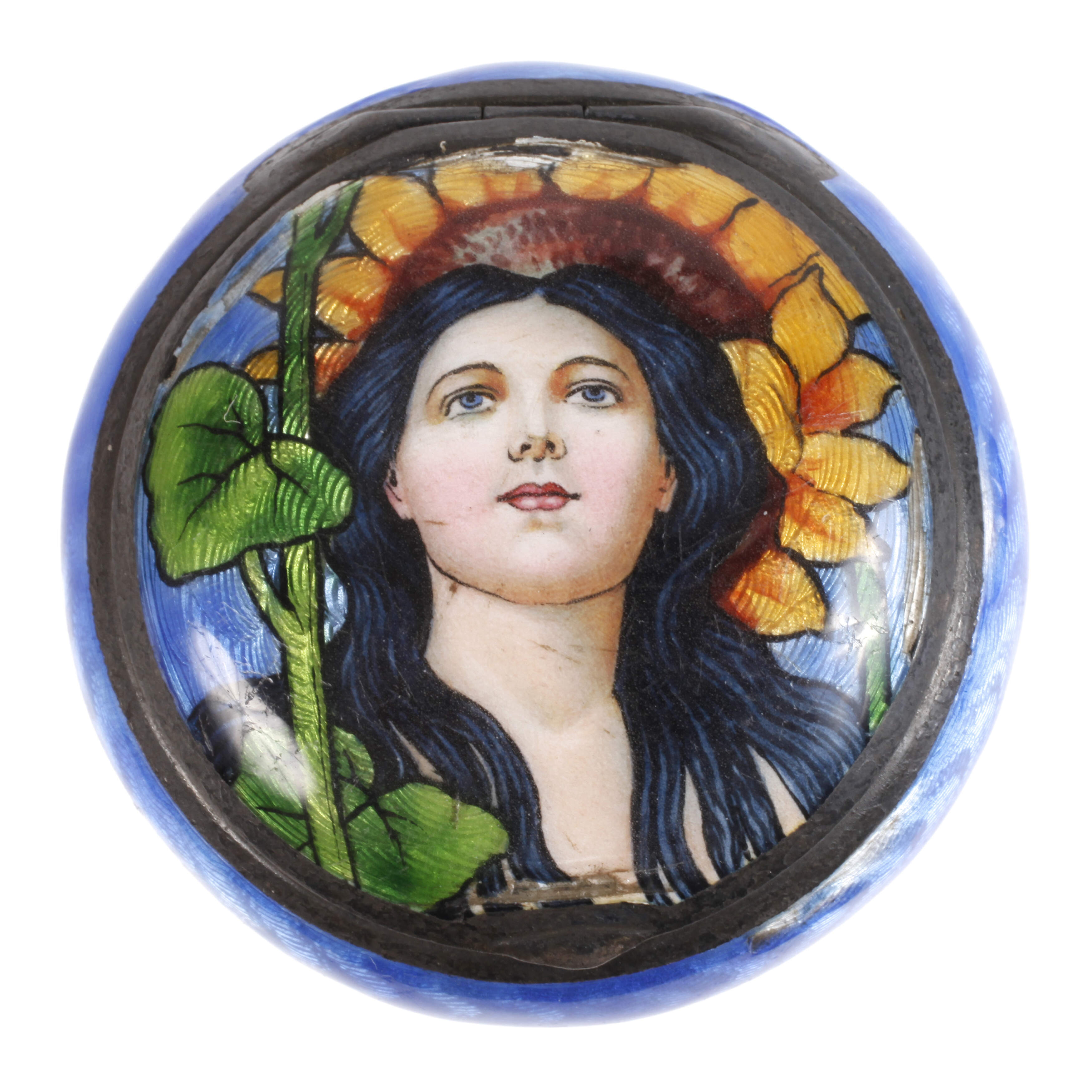 Feine Pillendose mit Emaillemalerei