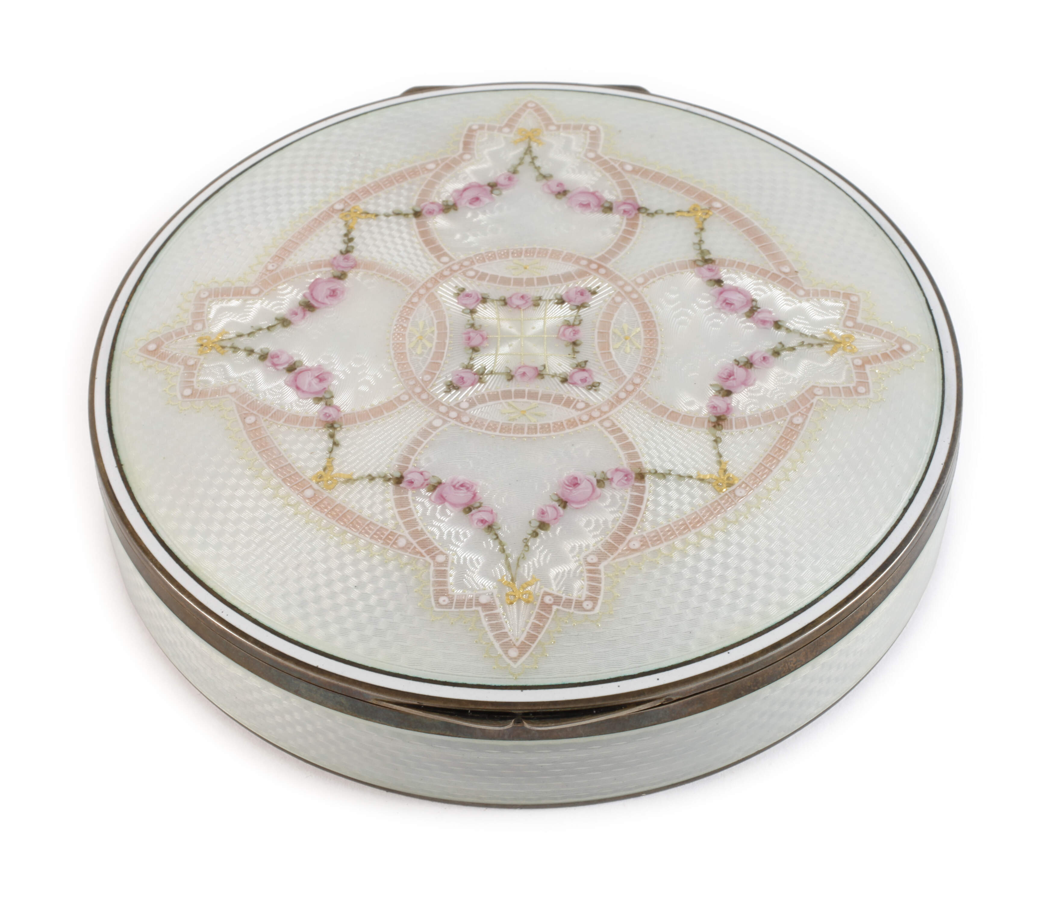 Große Silberdose mit feiner Emaillearbeit