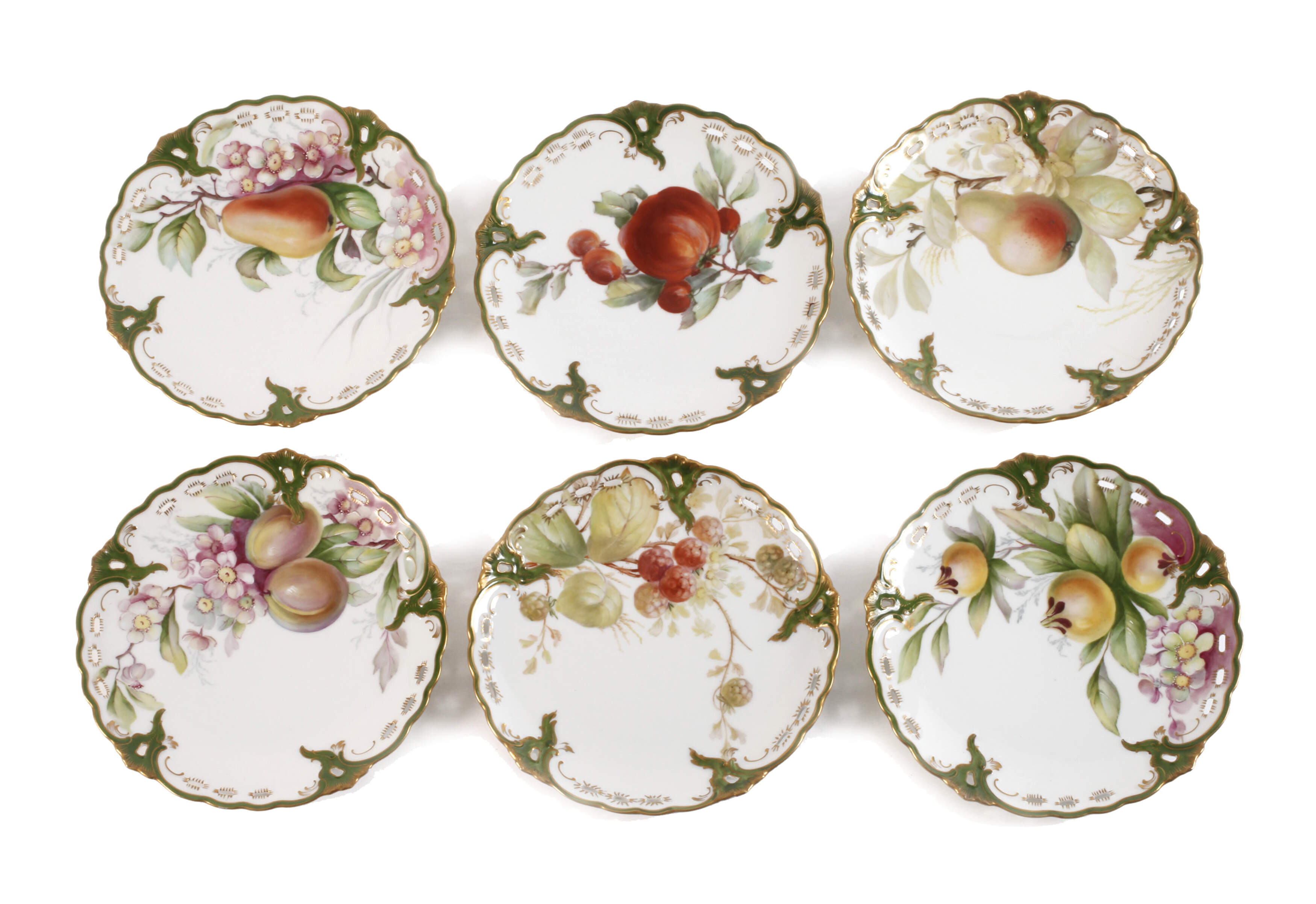 Nymphenburg sechs Obstteller Weichmalerei