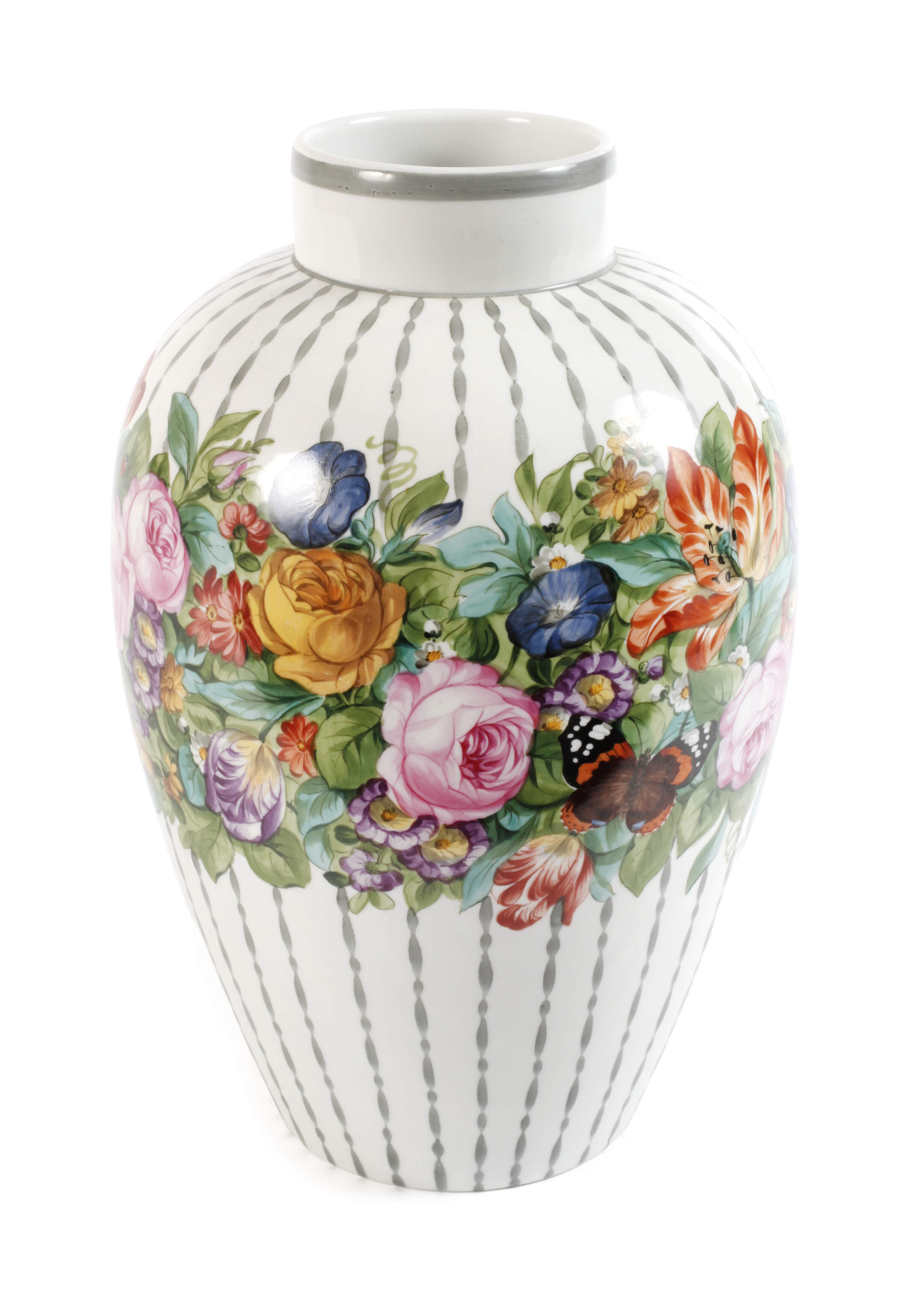 Nymphenburg große Urnenvase Blumendekor