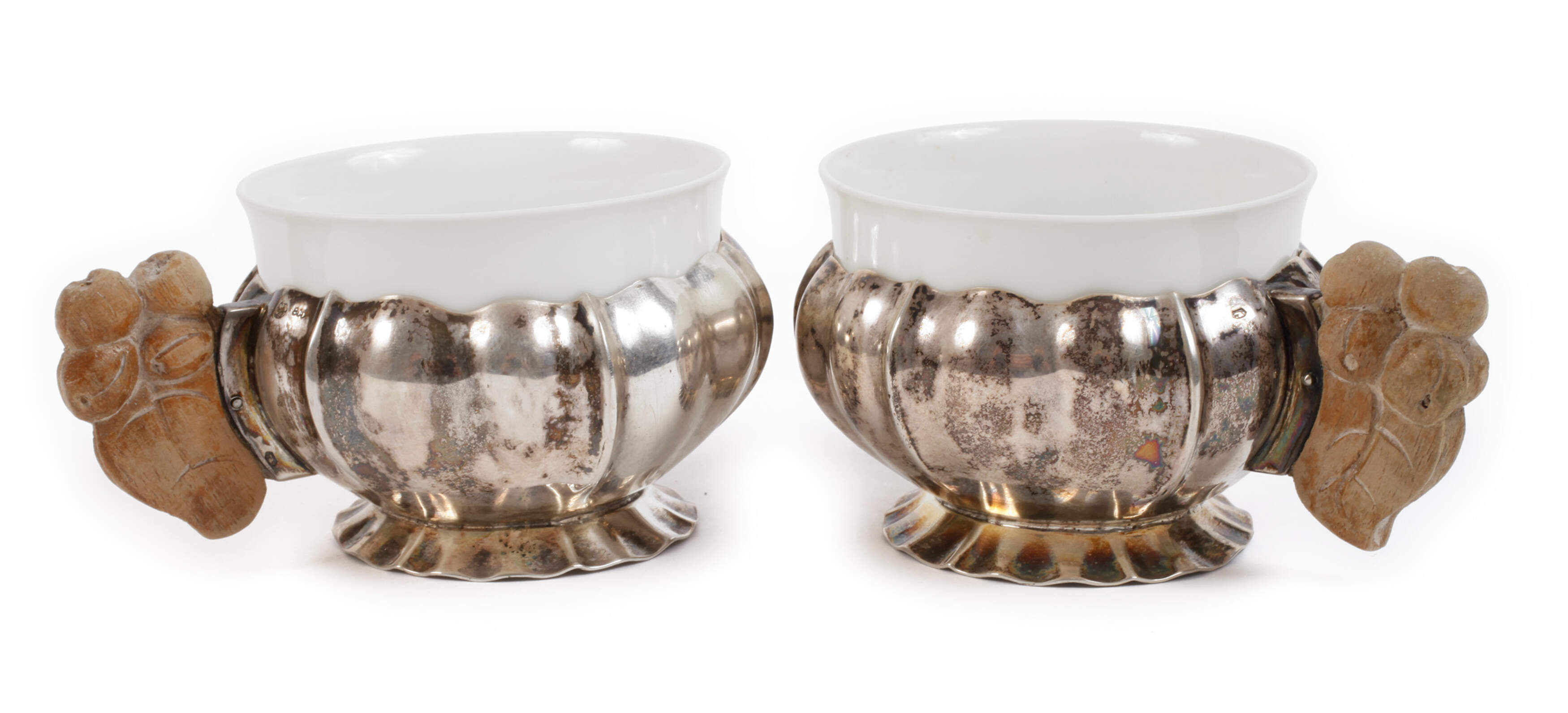 Paar Mokkatassen mit Porzellaneinsatz