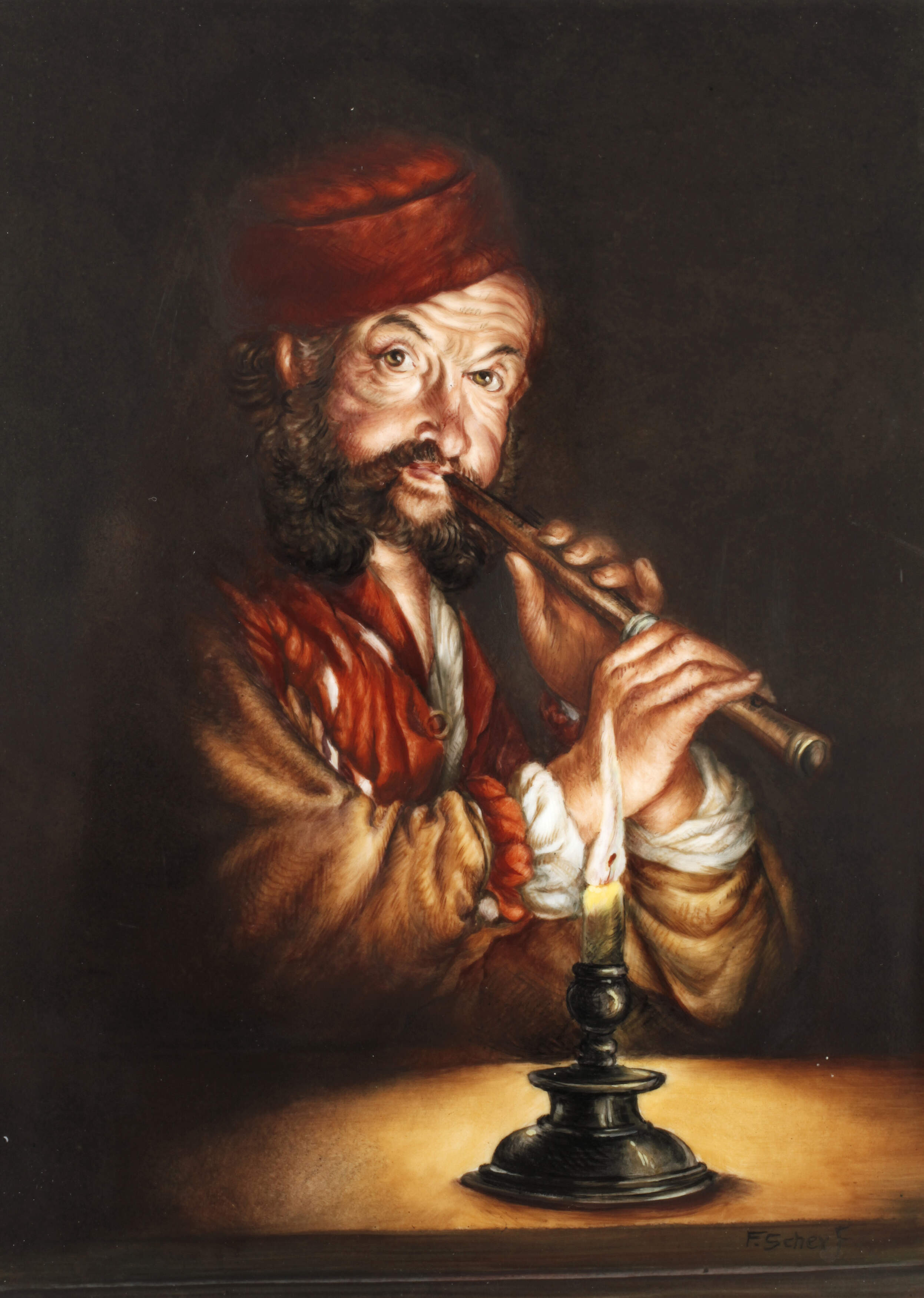 Bildplatte Flötenspieler bei Kerzenschein