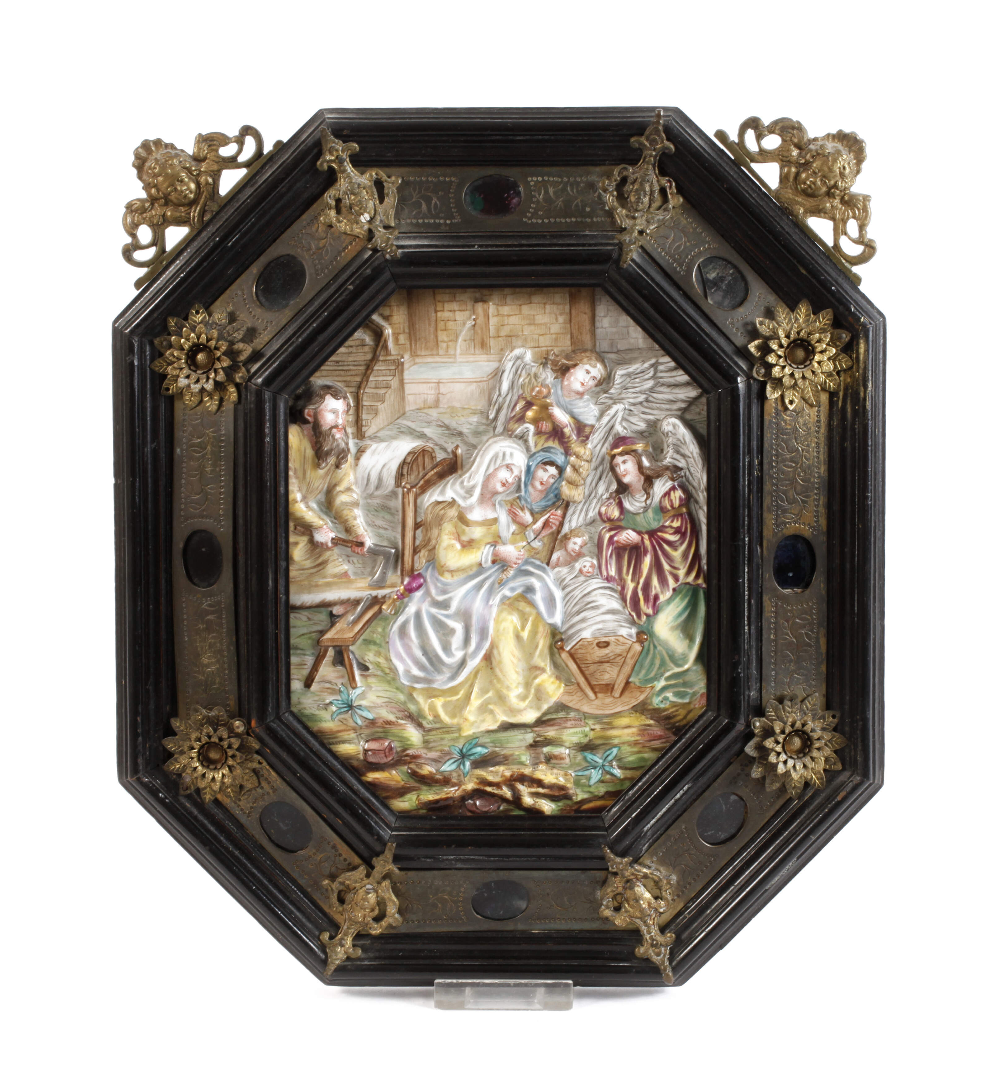 Capodimonte Bildtafel Heilige Familie mit Engeln